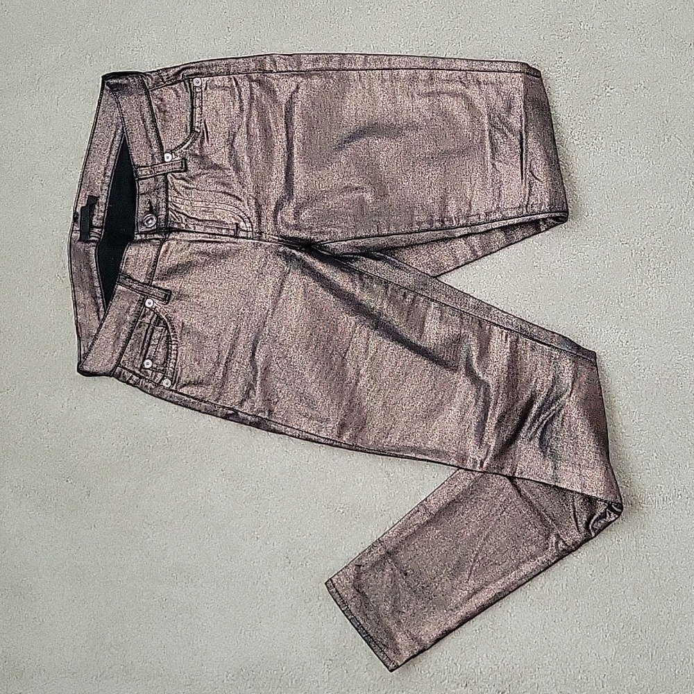 7 for All Mankind Skinny Brown Metallic Jeans (Stretch)